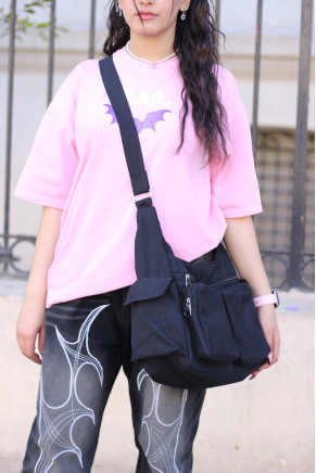 Crescent Multi Pockets Tote Bag Black