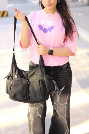 Crescent Multi Pockets Tote Bag Black